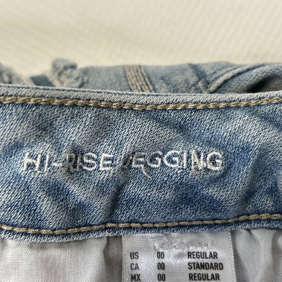 American Eagle 00 Hi Rise Jegging 360 Super Stretch Destroyed Denim Jeans 23x28 - Picture 12 of 16